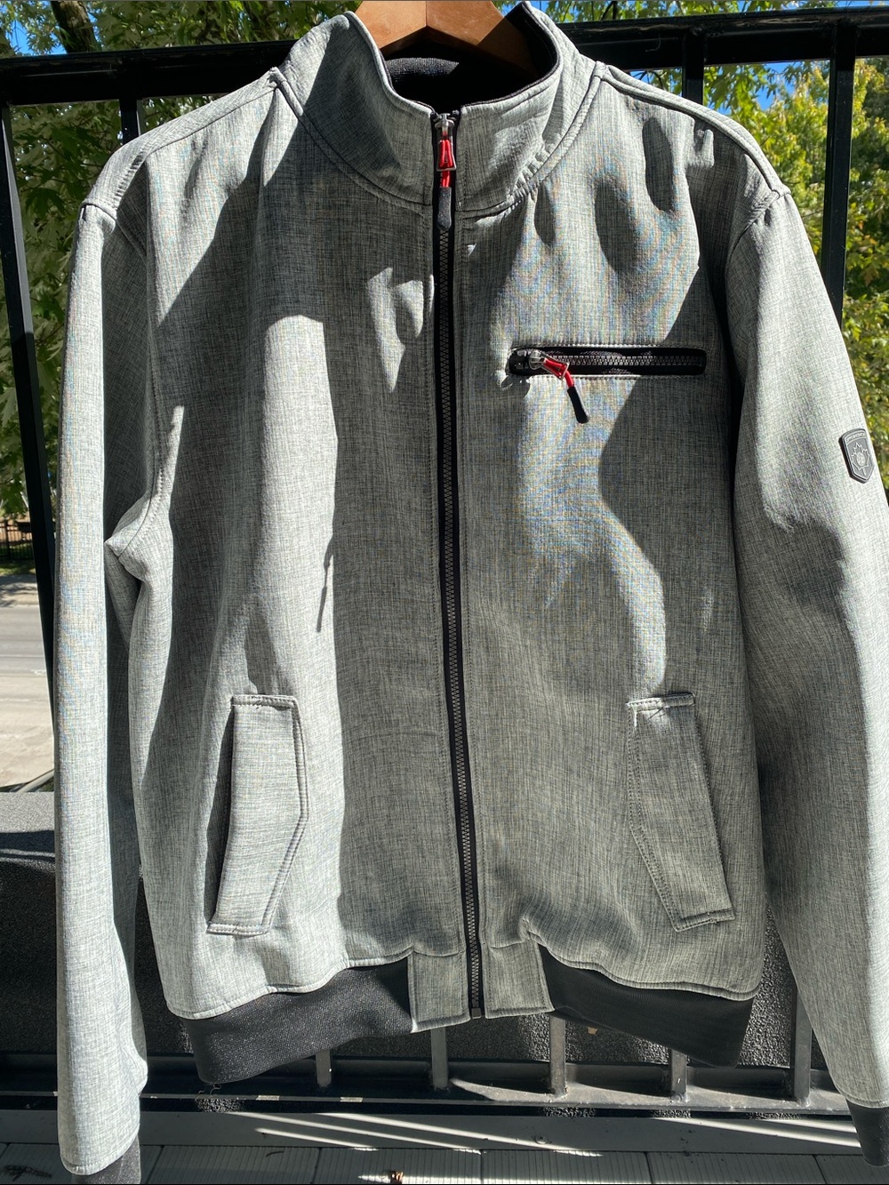 Men's Light Gray Full-Zip Bomber Jacket with Zip Chest Pocket